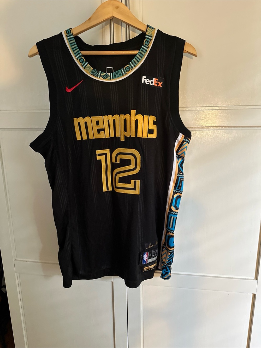 Nike Black and Gold Memphis #12 Basketball Jersey Morant Sz 48 Large